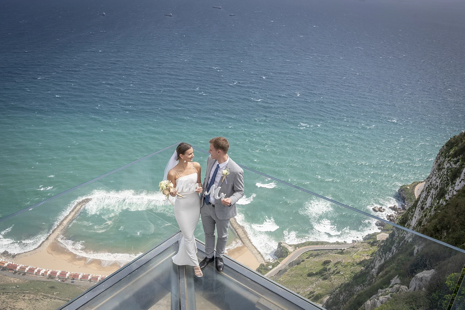 Image of Skywalk Wedding Marriage Couple Gibraltar
